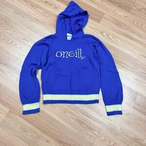 Vintage Girls O’Neill Surf Sweater Hoodie Large Blue Yellow Stripe Y2K Pullover